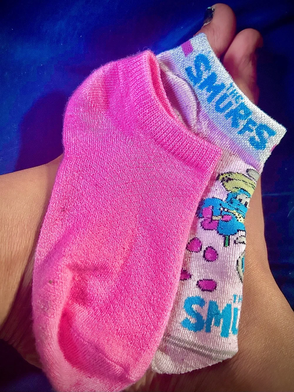 Mismatched Pair-Smurfette Pink Ankle Socks
